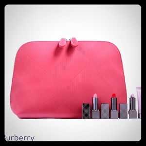 NWT BURBERRY RED COSMETIC POUCH & MAKEUP